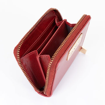 Small Zip Around Red Leather Wallet for Women
