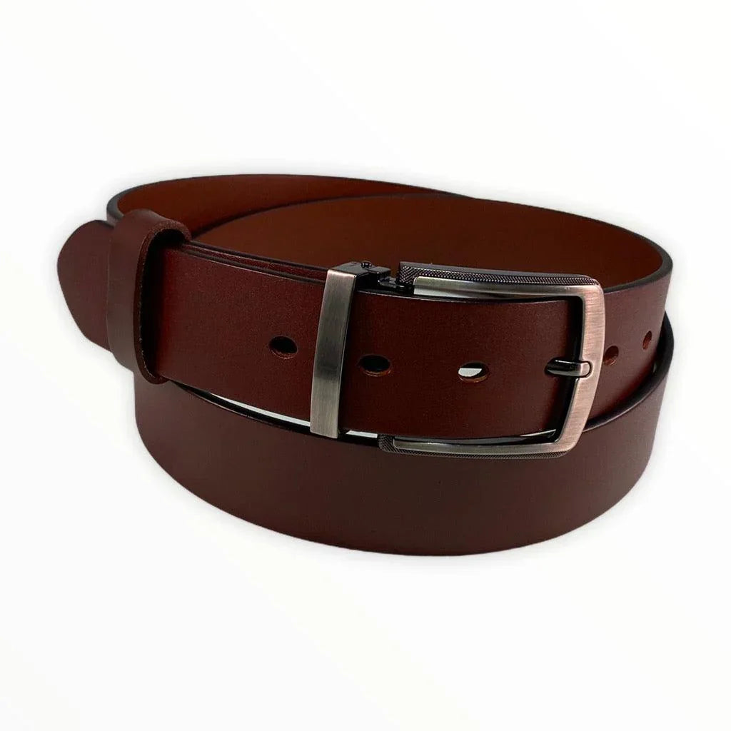 Extra durable full-grain leather belt showing buckle and strap construction detail by Hedonist Chicago