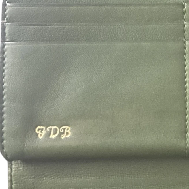 Personalization guide explaining monogramming and hot stamping options for leather goods.