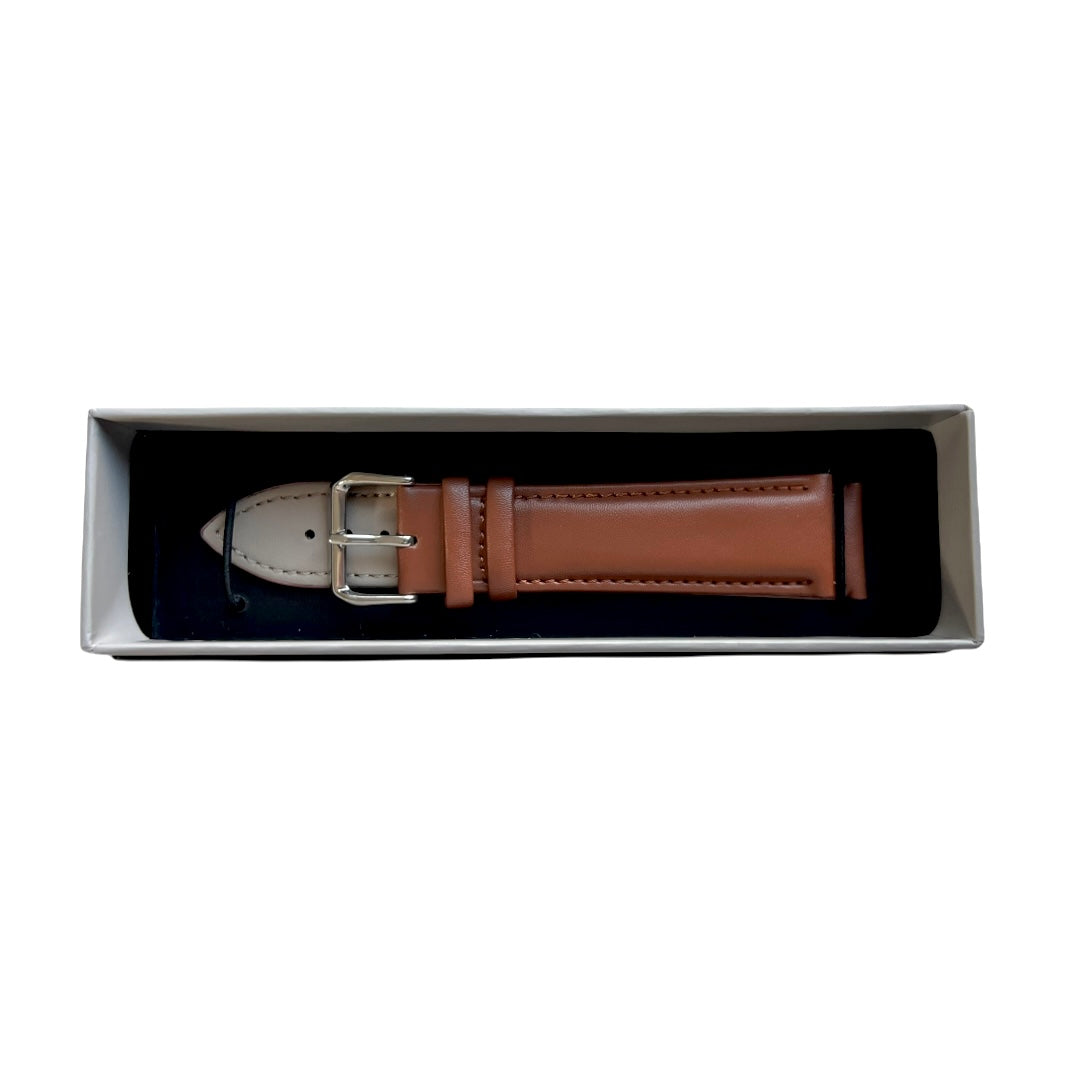 Full-grain vegetable-tanned leather watch bands in brown and black with quick-release spring bars by Hedonist Chicago