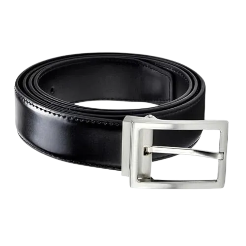 Full-grain vegetable-tanned leather pin buckle belt in black with polished silver rectangular buckle by Hedonist Chicago