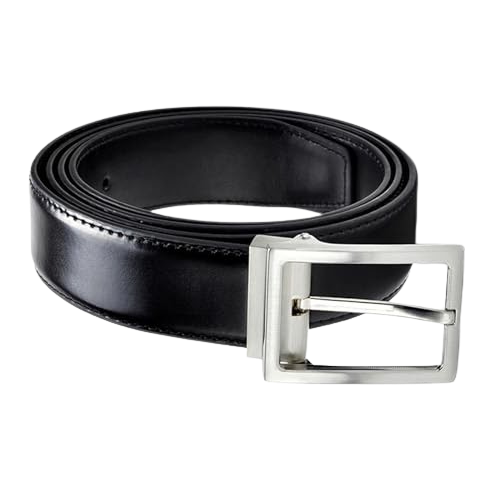 Full-grain vegetable-tanned leather pin buckle belt in black with polished silver rectangular buckle by Hedonist Chicago
