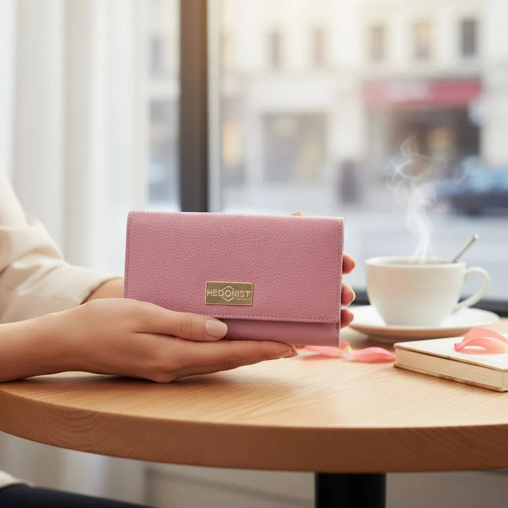 PInk Leather Women Trifold Wallet
