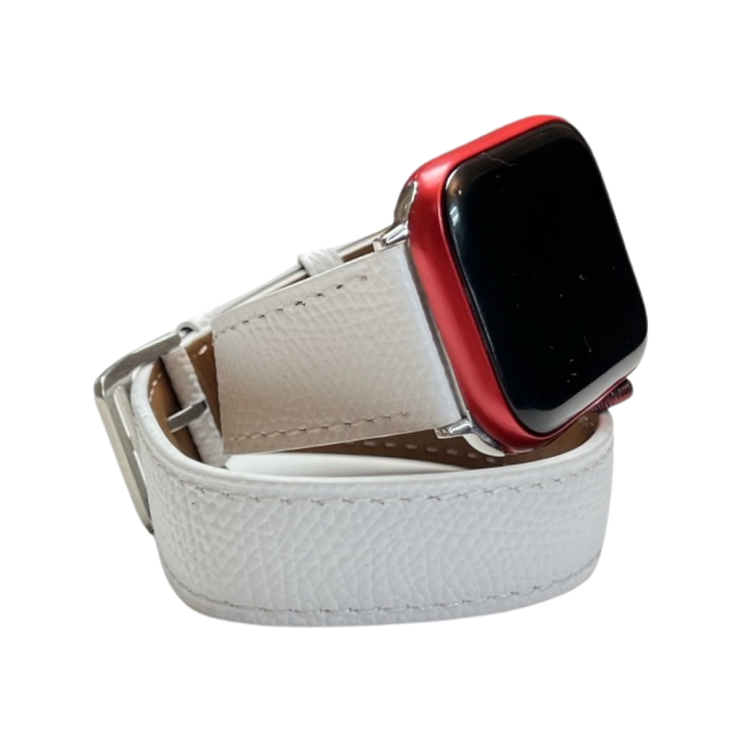 Apple Watch leather bands in white full-grain vegetable-tanned leather by Hedonist Chicago
