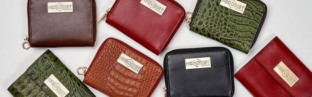 Bright and vibrant colored leather wallets reflecting the season's boldest wallet fashion trend.
