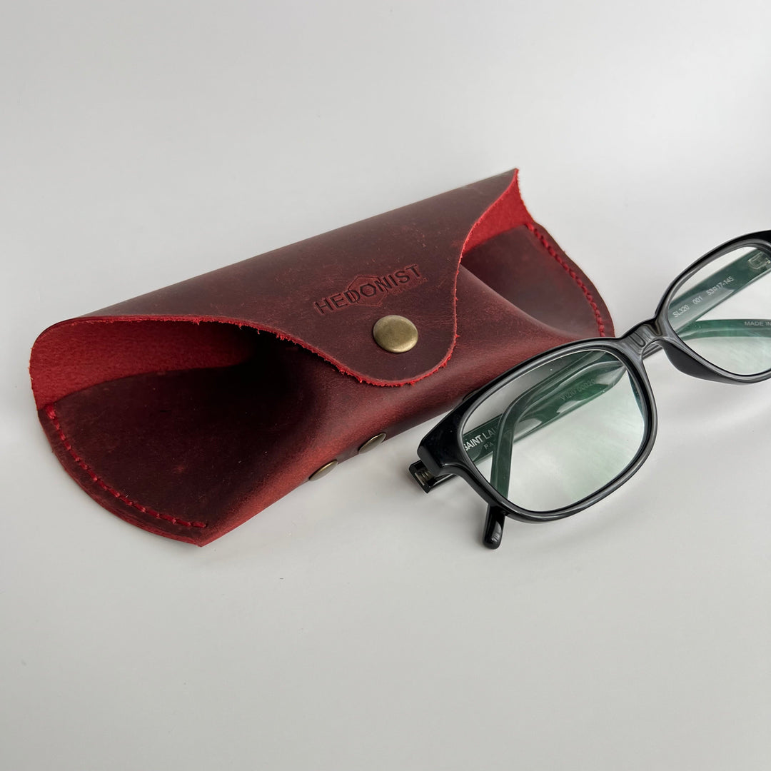 Handmade soft leather eyeglasses cases offering lightweight, cushioned protection for everyday carry.
