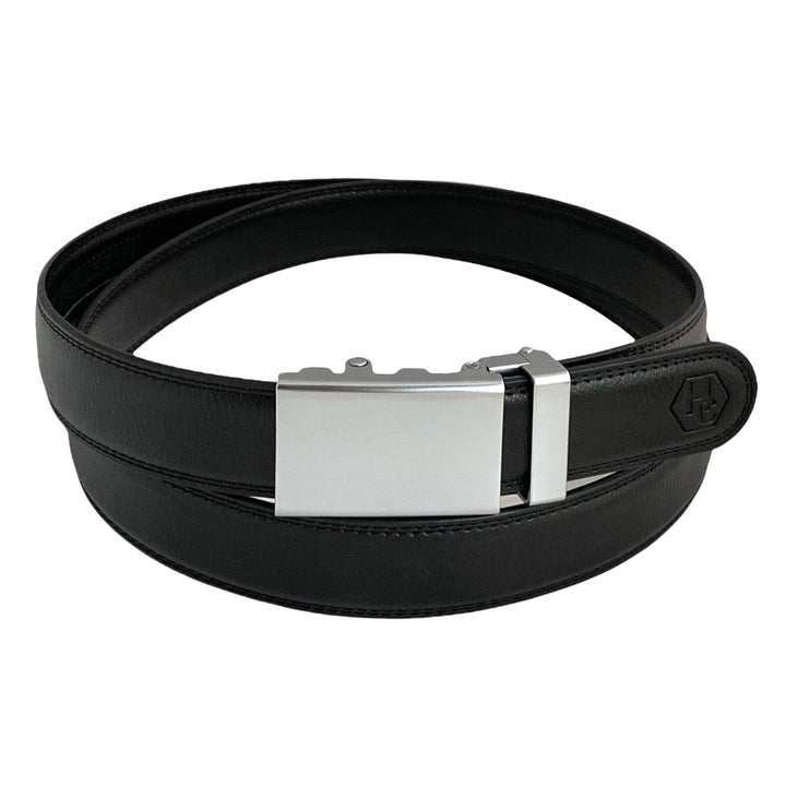 Black Leather Belt Blue-Grey Automatic Buckle | Hedonist Chicago