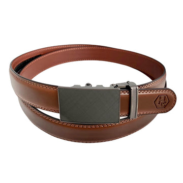Brown Leather Belt With Automatic Saffiano Effect Buckle 1.15"