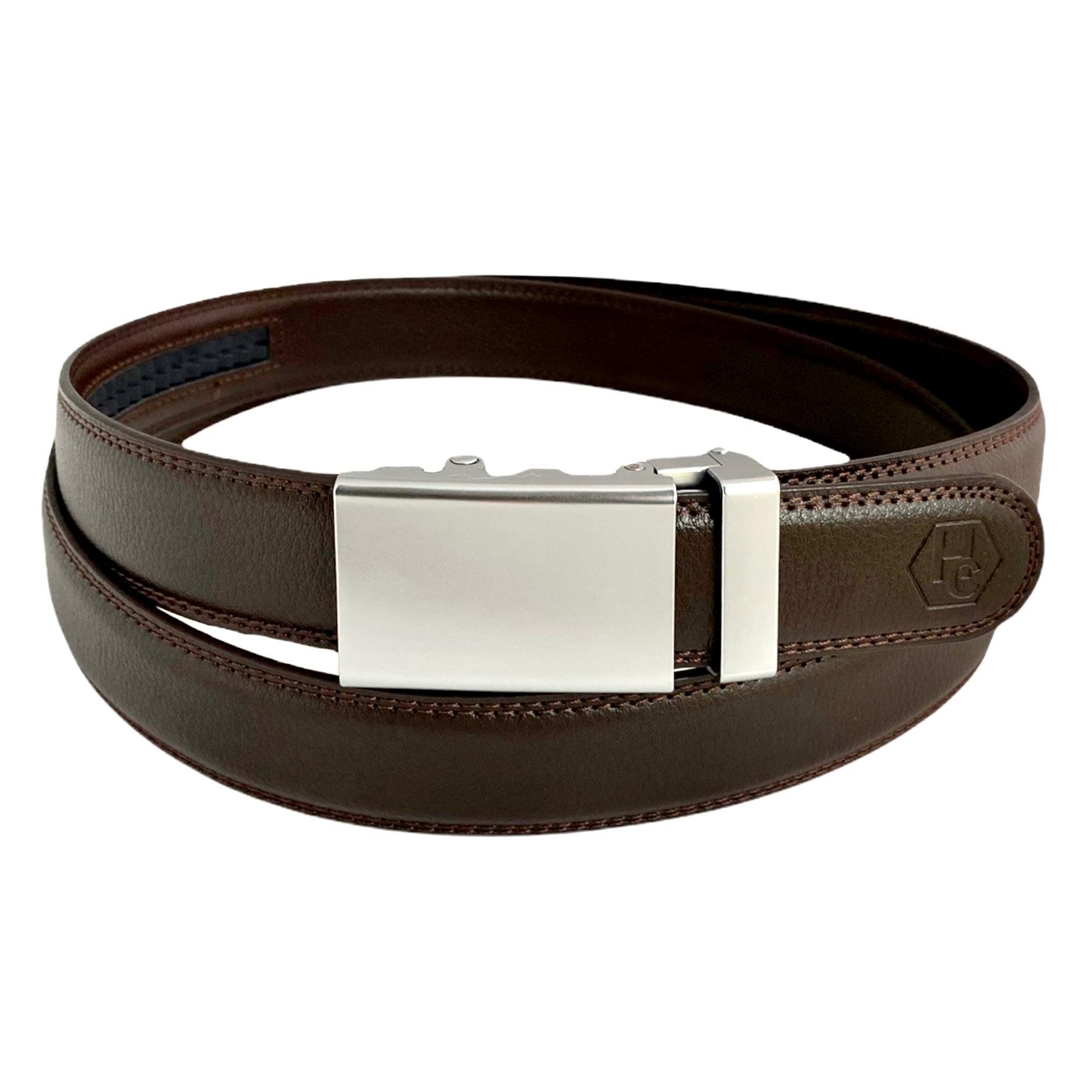 Dark Brown Leather Belt Auto Blue-Grey Buckle | Hedonist Chicago