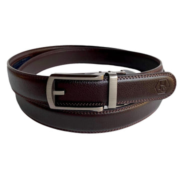 Dark Brown Genuine Leather Belt With Brushed Hollow Ratchet Buckle 1.15"