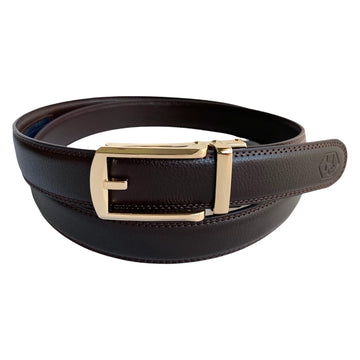 Dark Brown Genuine Leather Strap Belt With Automatic Gold Hollow Buckle 1.15"