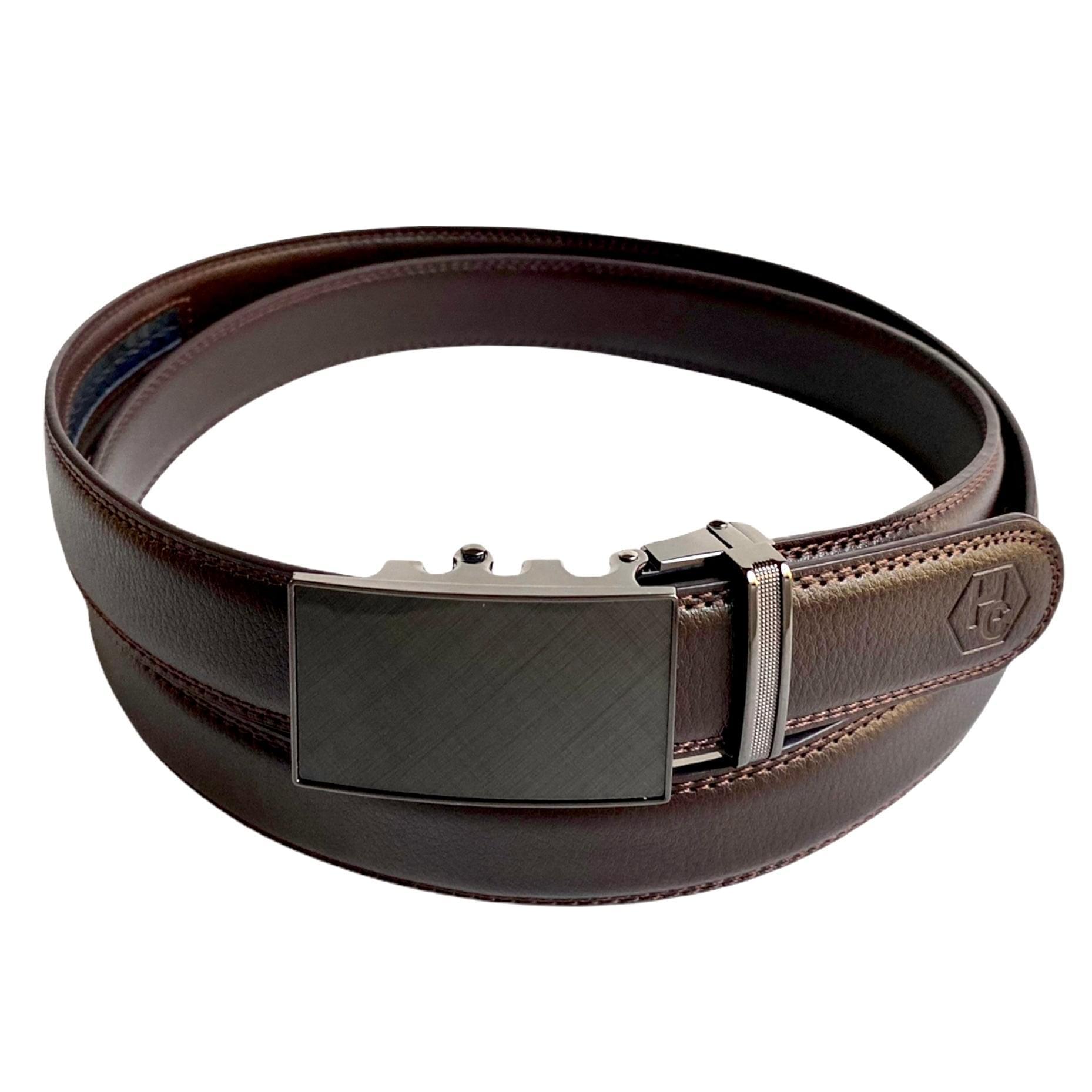 Dark Brown Leather Belt Saffiano Varnish Automatic Buckle | Hedonist Chicago