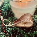 Hedonist Chicago brown key chain in brown, slim profile, full grain leather, close view