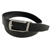 Hedonist Chicago Black Leather Ratchet Belt with Silver Hollow Buckle, product view