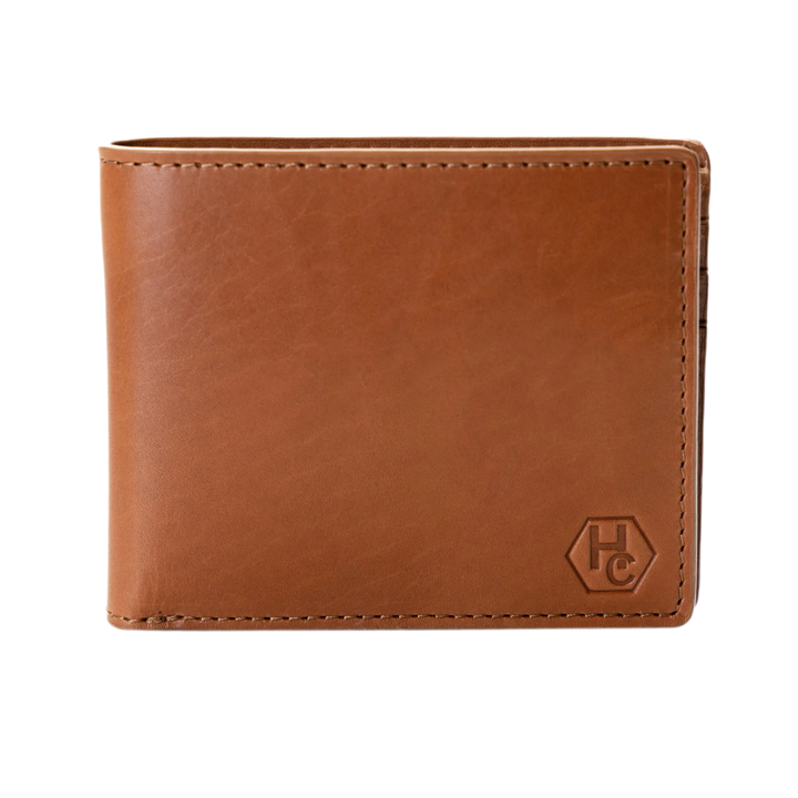 Brown leather wallet with HC logo