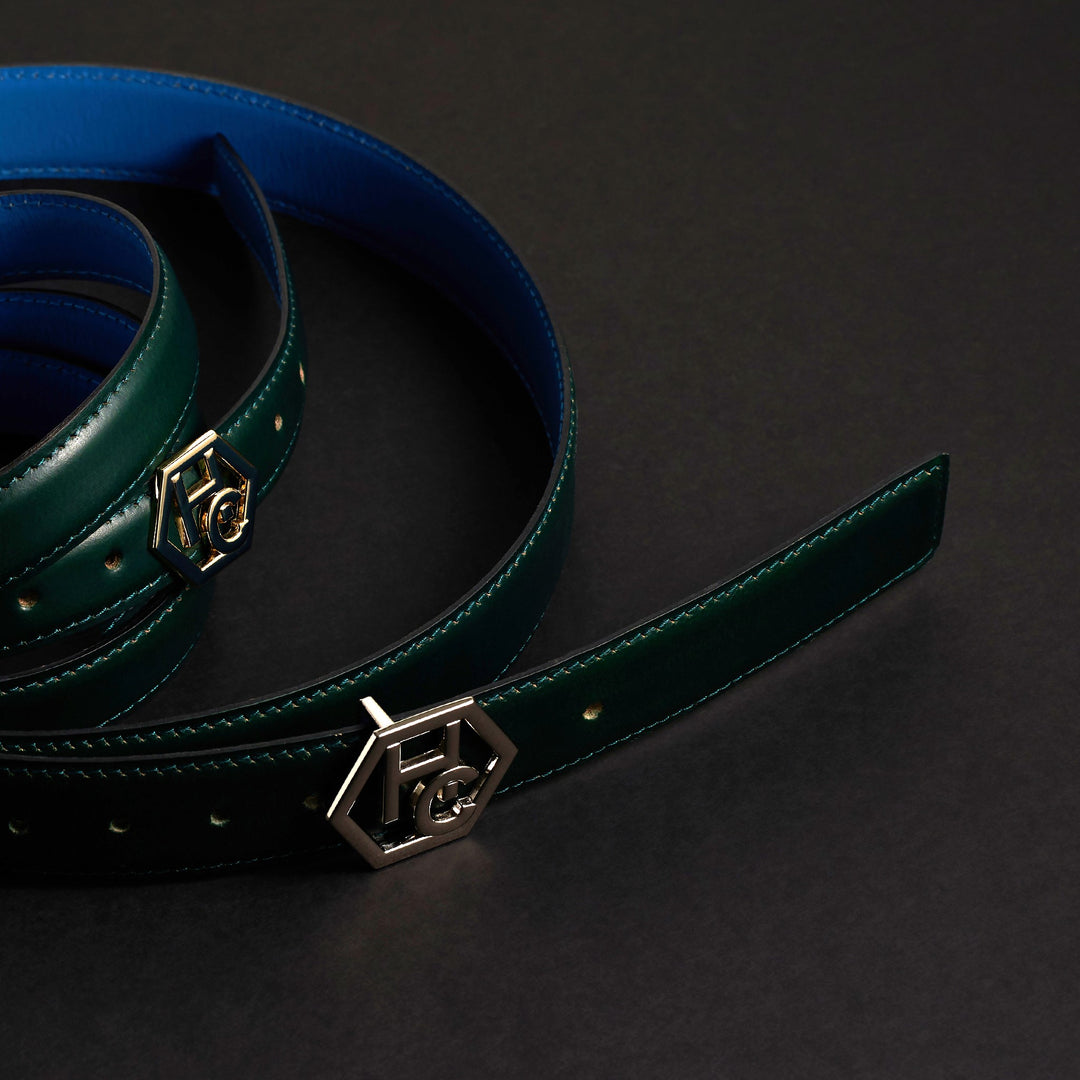 Hedonist Chicago Reversible Green Leather Belt 1.3"