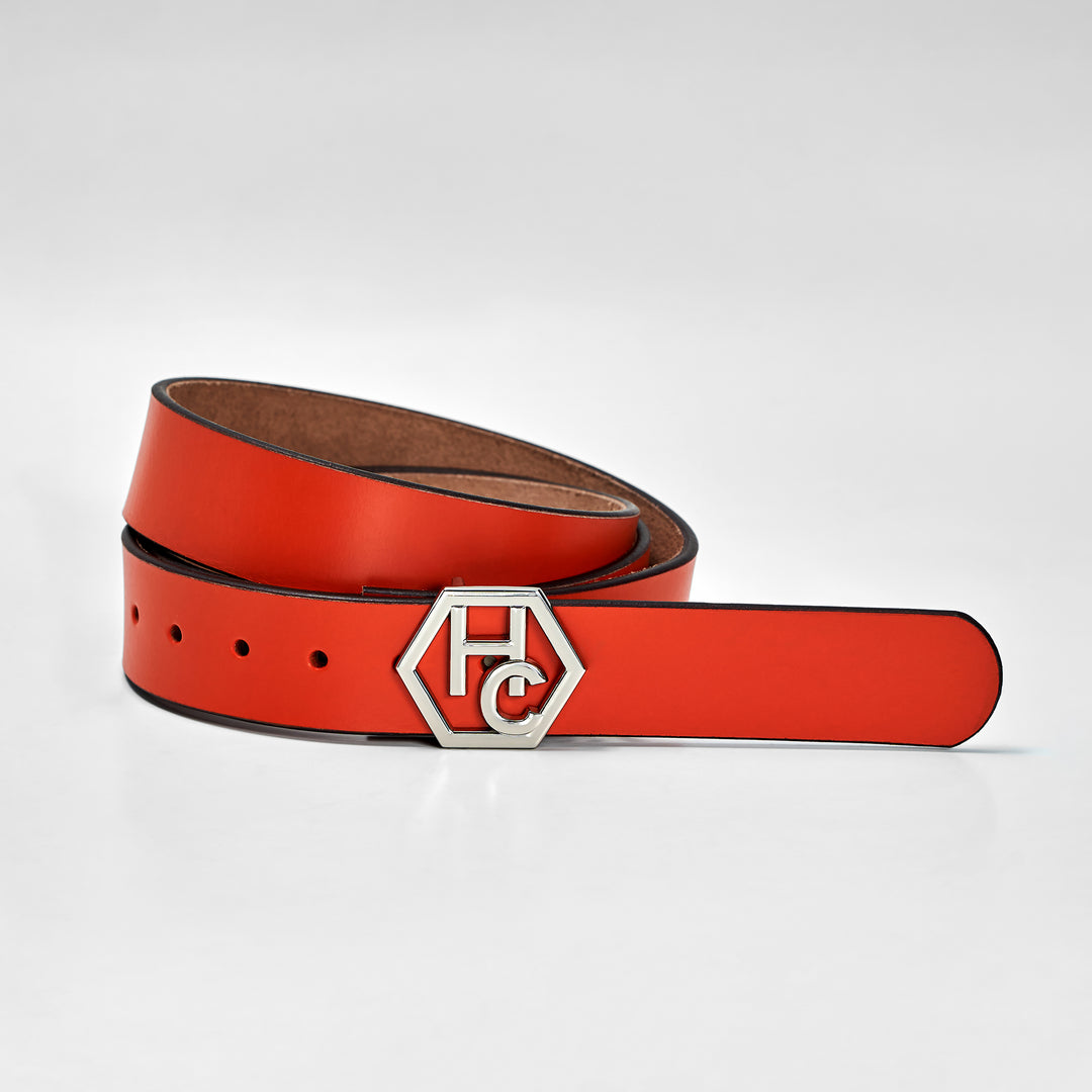 Women's Leather Red Belt Seamless Orange 1.3"  main view