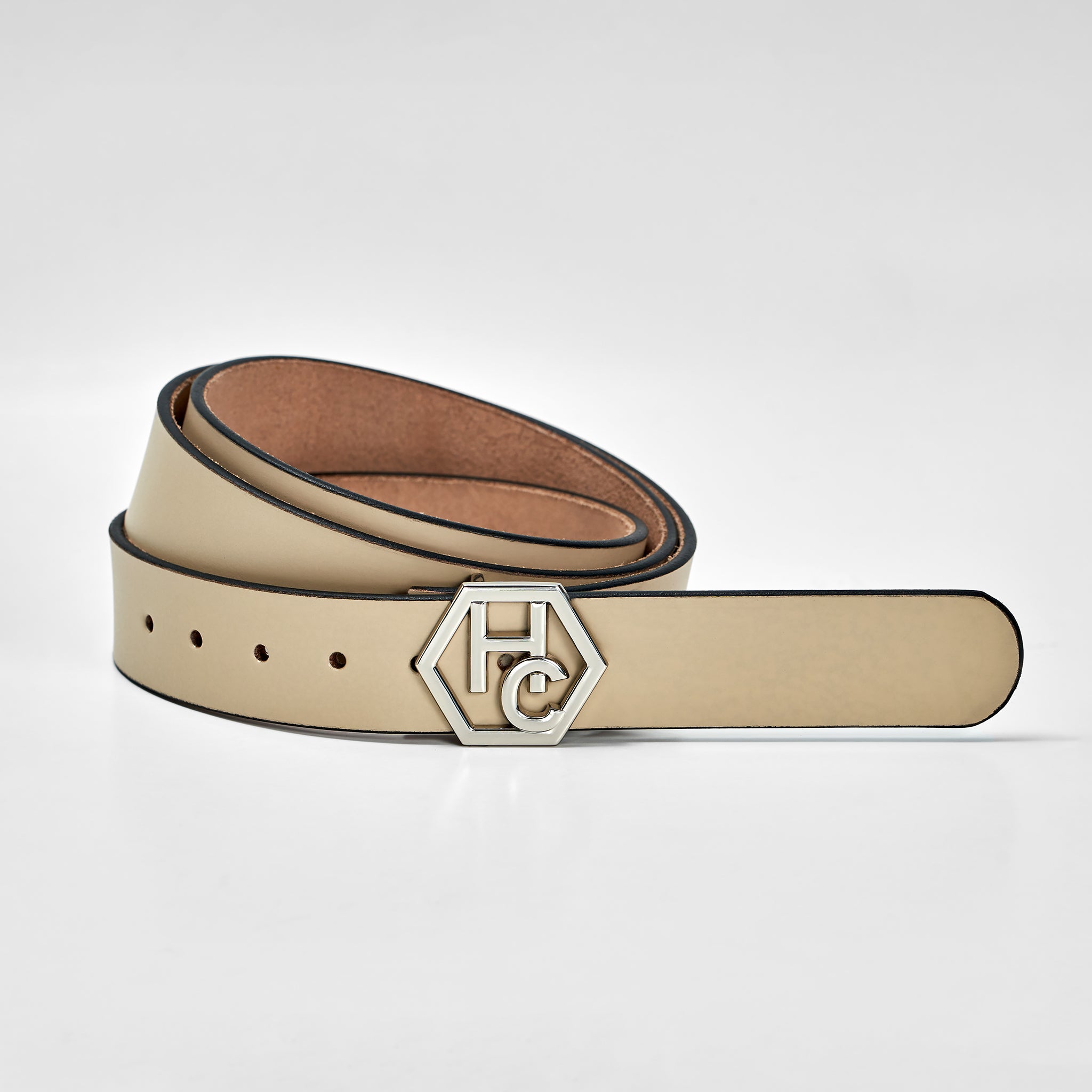 Hedonist Chicago Seamless Ivory Leather Belt 1.3." 32381376397463
