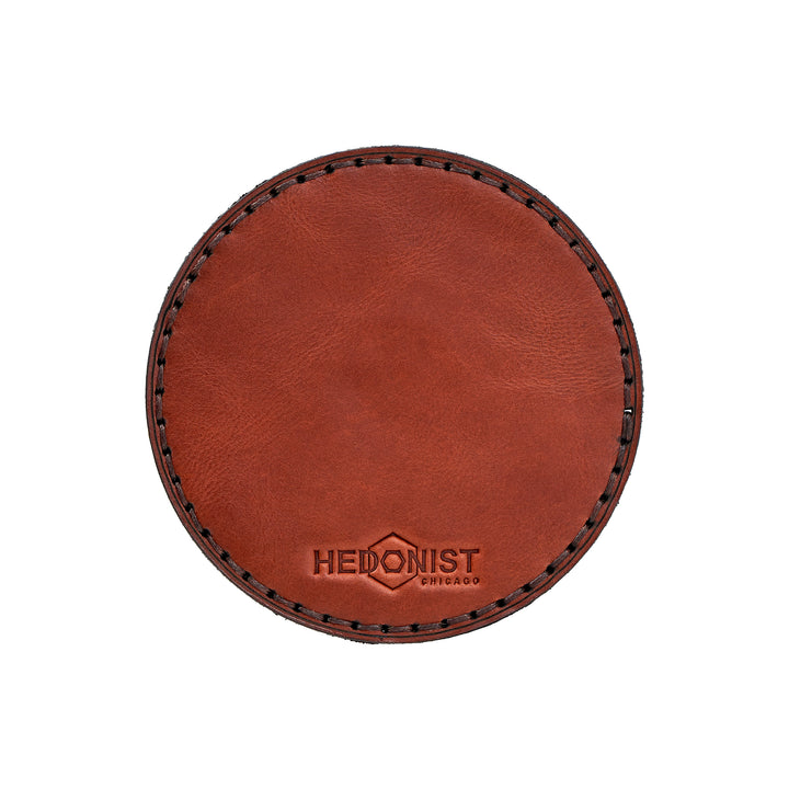 Handmade Leather Coaster Set Light Mahogany