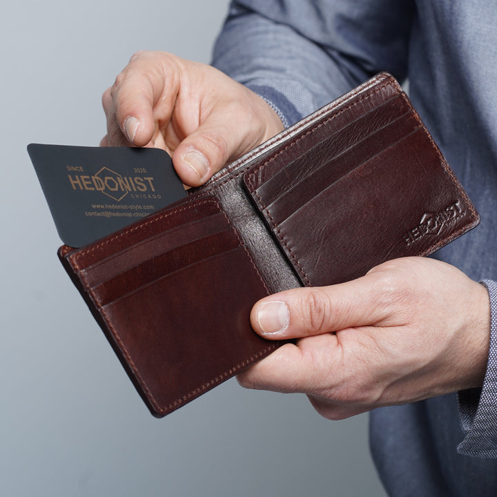 Dark Brown Leather Bifold Wallet for Men