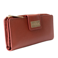 Large red pebbled leather travel wallet front view on white background