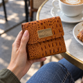 Small Brown Croco Leather Snap Wallet for Women