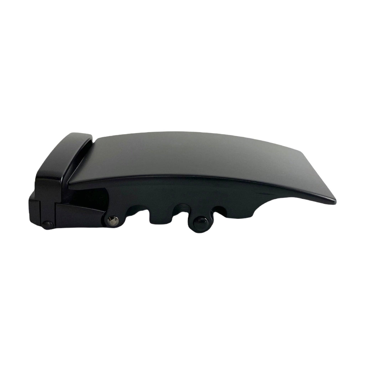 Plate black ratchet buckle 1.38 inch alternate side angle view | Hedonist Chicago