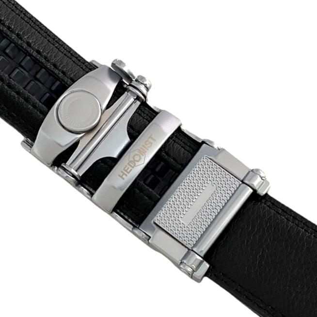 Black Leather Belt | Blue-Grey Automatic Buckle 3 | Hedonist-Style | Chicago