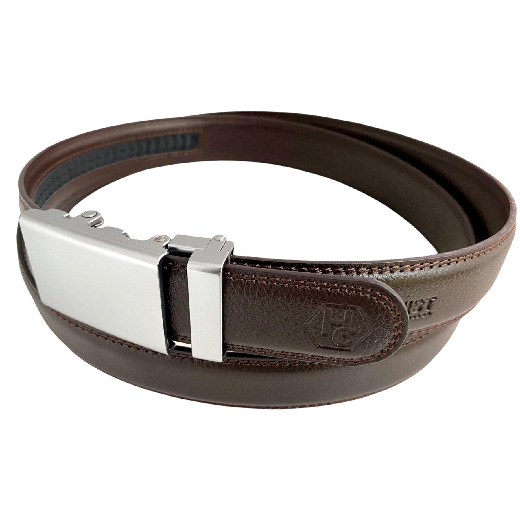 1.15" Genuine Leather Dark Brown Strap And 1.15" Automatic Buckle Blue-Grey Folded Edges