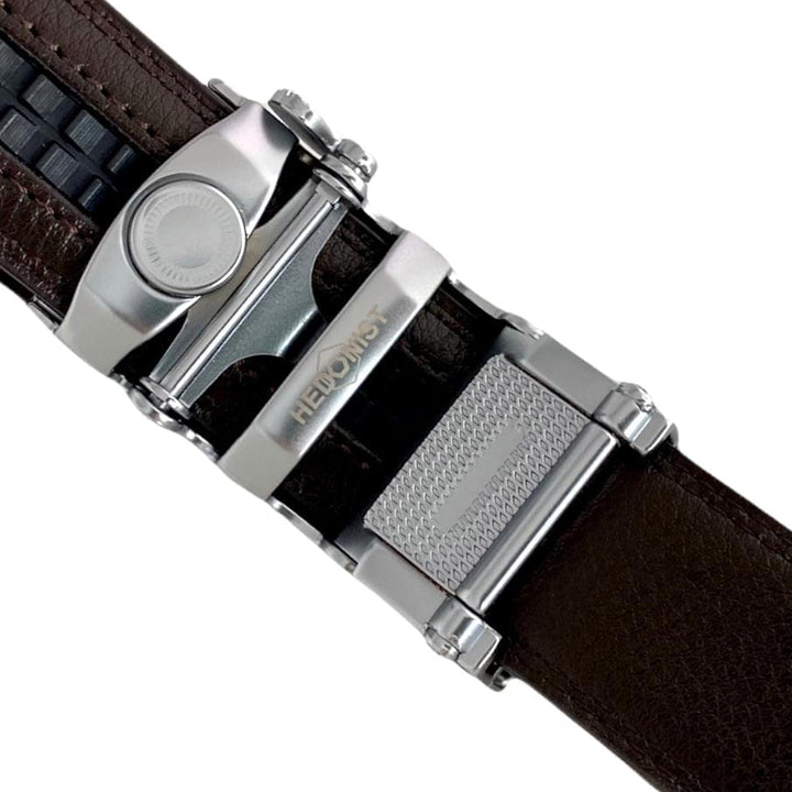 Dark Brown Leather Belt Auto Blue-Grey Buckle 2 | Hedonist-Style | Chicago