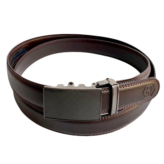 Сustom belt Dark Brown Leather Belt Saffiano Varnish Auto Buckle 1 | Hedonist-Style | Chicago