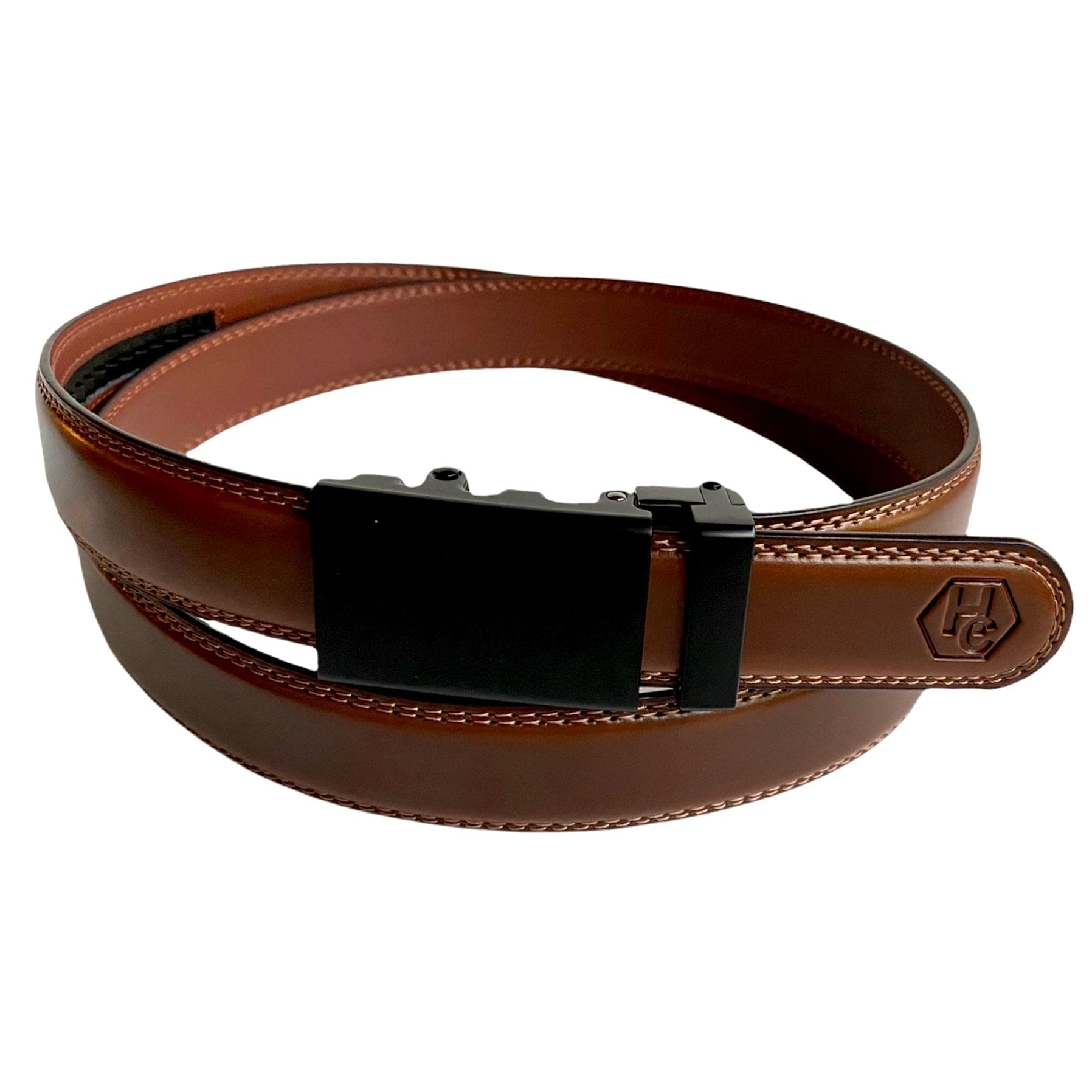1.15" Genuine Leather Brown Strap And 1.15" Automatic Buckle Black Folded Edges