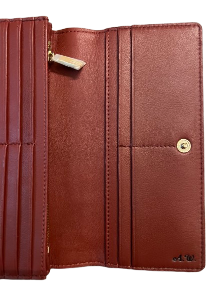Red Women Leather Wallet with Black Foiled Initials
