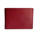 A red leather bifold wallet with visible stitching and an embossed 'HIGHERIST' logo on the lower right, shown against a plain white background.