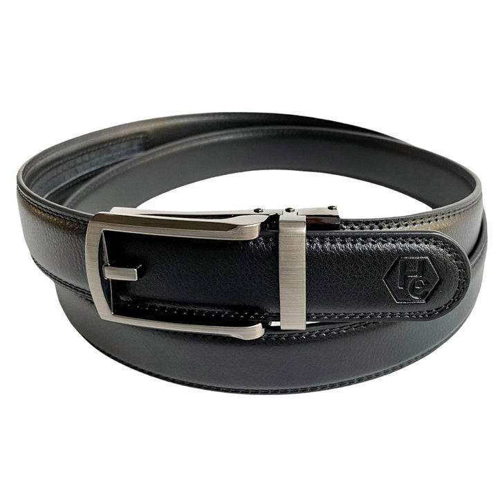 Adjustable Black Leather Belt for Men with Ratchet Buckle 1.15" | Hedonist Chicago | side view