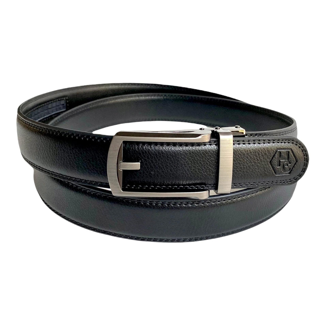 Adjustable Black Leather Belt for Men with Ratchet Buckle 1.15" | Hedonist Chicago