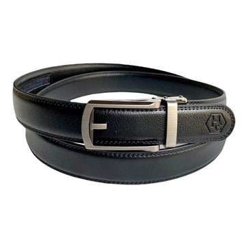 Black Leather Dress Belt for Men with Ratchet Buckle 1.15"