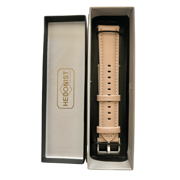 Beige pink leather watch band, presented in box