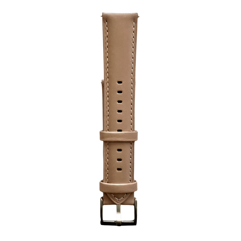 Beige pink leather watch band with quick release bars, buckle detail