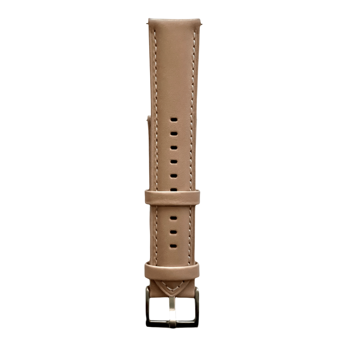 Beige pink leather watch band with quick release bars, buckle detail