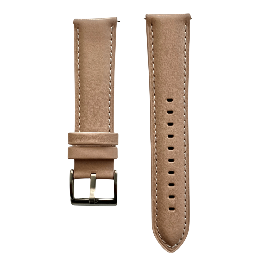 Beige pink leather watch band with quick release bars, front view