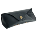 Soft Leather Eye Glasses Case in Black, angled view showing stitched edge and rivets