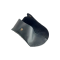Soft Leather Eye Glasses Case in Black, open, showing the suede-lined interior
