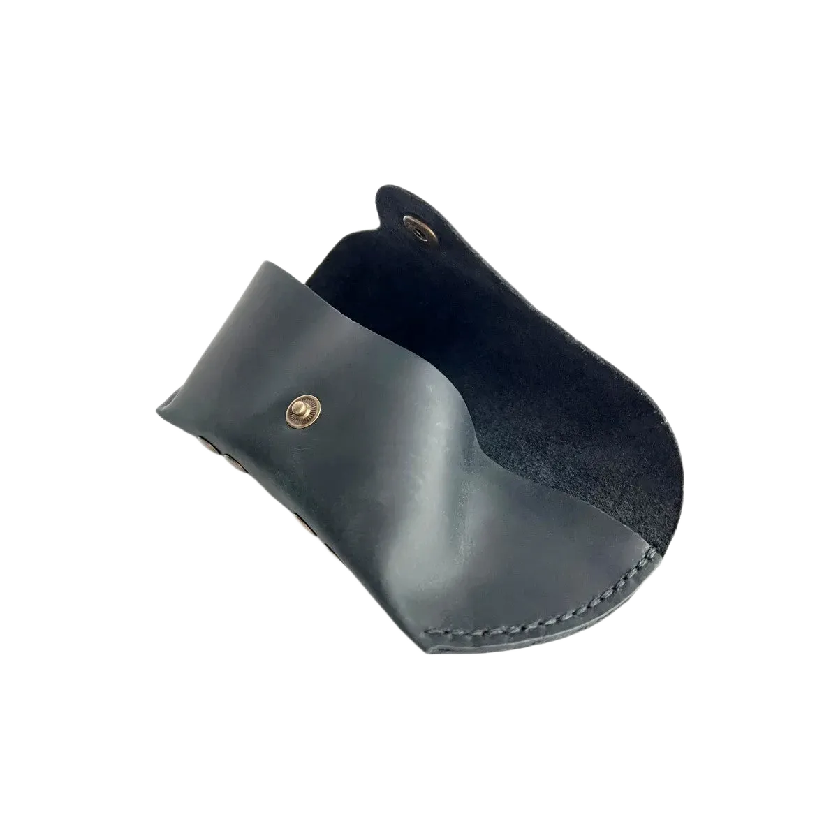 Soft Leather Eye Glasses Case in Black, open, showing the suede-lined interior