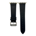 Black leather Apple Watch band, two-piece strap with buckle and holes