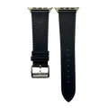 Black leather Apple Watch band, two-piece strap with buckle and holes