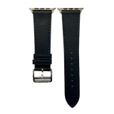 Black leather Apple Watch band, two-piece strap with buckle and holes