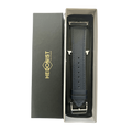 Black leather Apple Watch band, packaging close-up