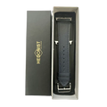 Black leather Apple Watch band, packaging close-up