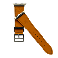 Black leather Apple Watch band, connector and stitching detail